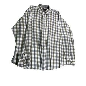 Courtenay Men's XXL Plaid Button Front Shirt Gray Olive White 100% Cotton